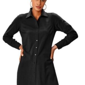 Black Button-Front Jersey Collared Shirt